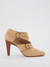 Beige Multi-Strap Suede Boots