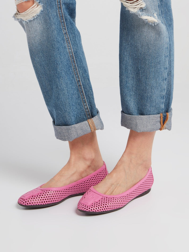 Pink Perforated Ballerina Flats