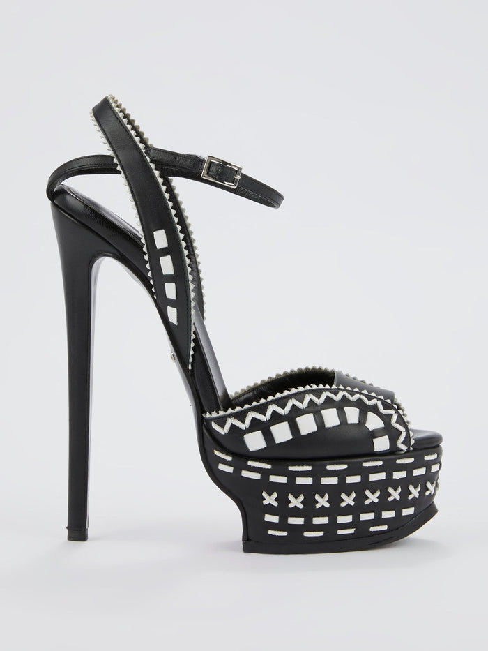 Black Contrast Detail High-Heel Sandals