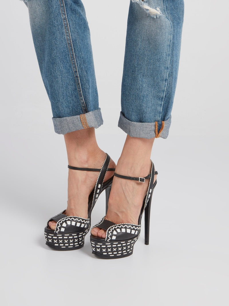 Black Contrast Detail High-Heel Sandals