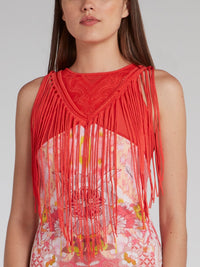 Red Fringe Bib Mini Dress