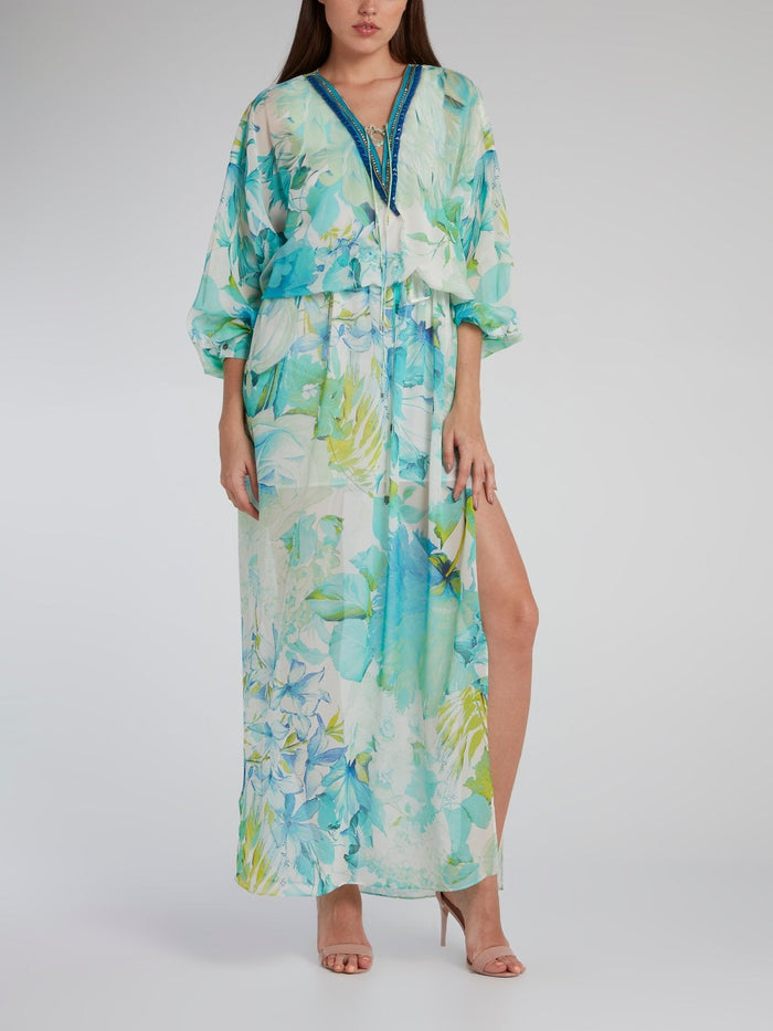 Tropical Print Slit Long Kaftan