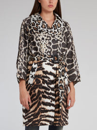 Leopard-Python Effect Trench Coat