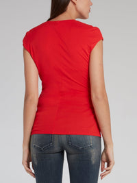 Red Embellished Cap Sleeve Top