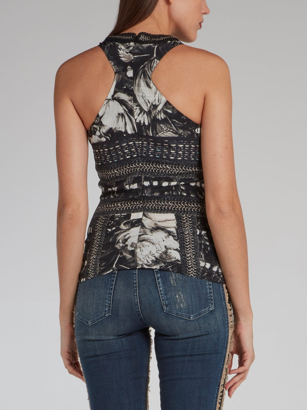 Black Floral Halter Neck Top