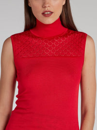 Red Sleeveless Turtleneck Top