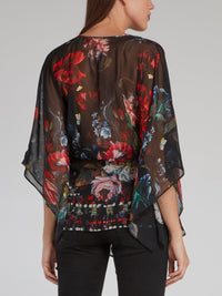 Floral Print Pleated Panel Short Kaftan