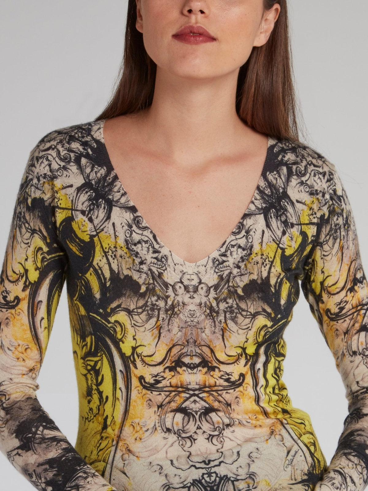 Baroque Print V-Neck Top