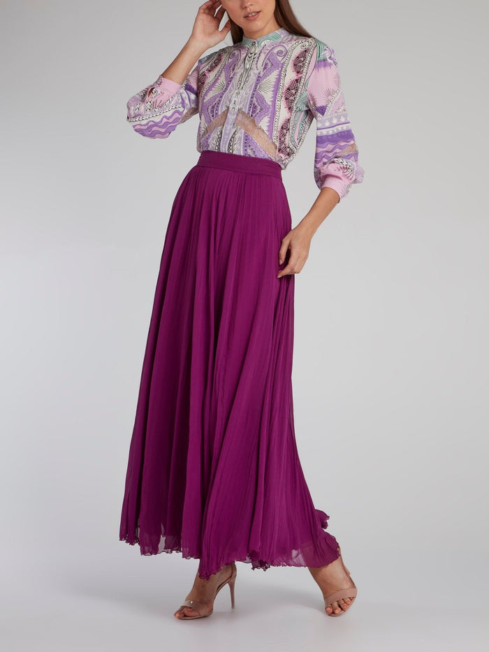 Purple Pleated Maxi Skirt