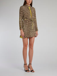 Yellow Leopard Effect Tie Front Dress