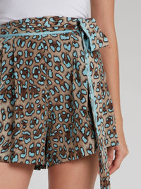 Blue Leopard Effect Pleated Shorts