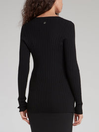 Black V-Neck Ribbed Sweater