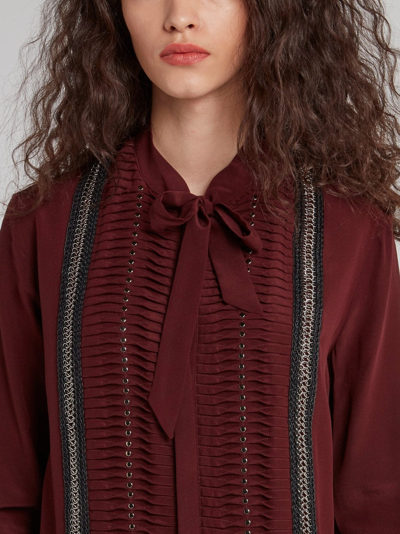 Burgundy Chain Detail Bow Tie Shirt