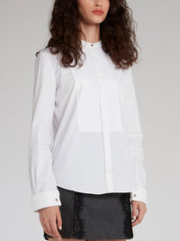 White Collarless Bib Shirt