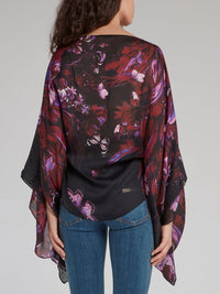 Purple Floral Bateau Neck Short Kaftan