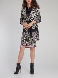 Leopard Print Tie Front Long Cardigan