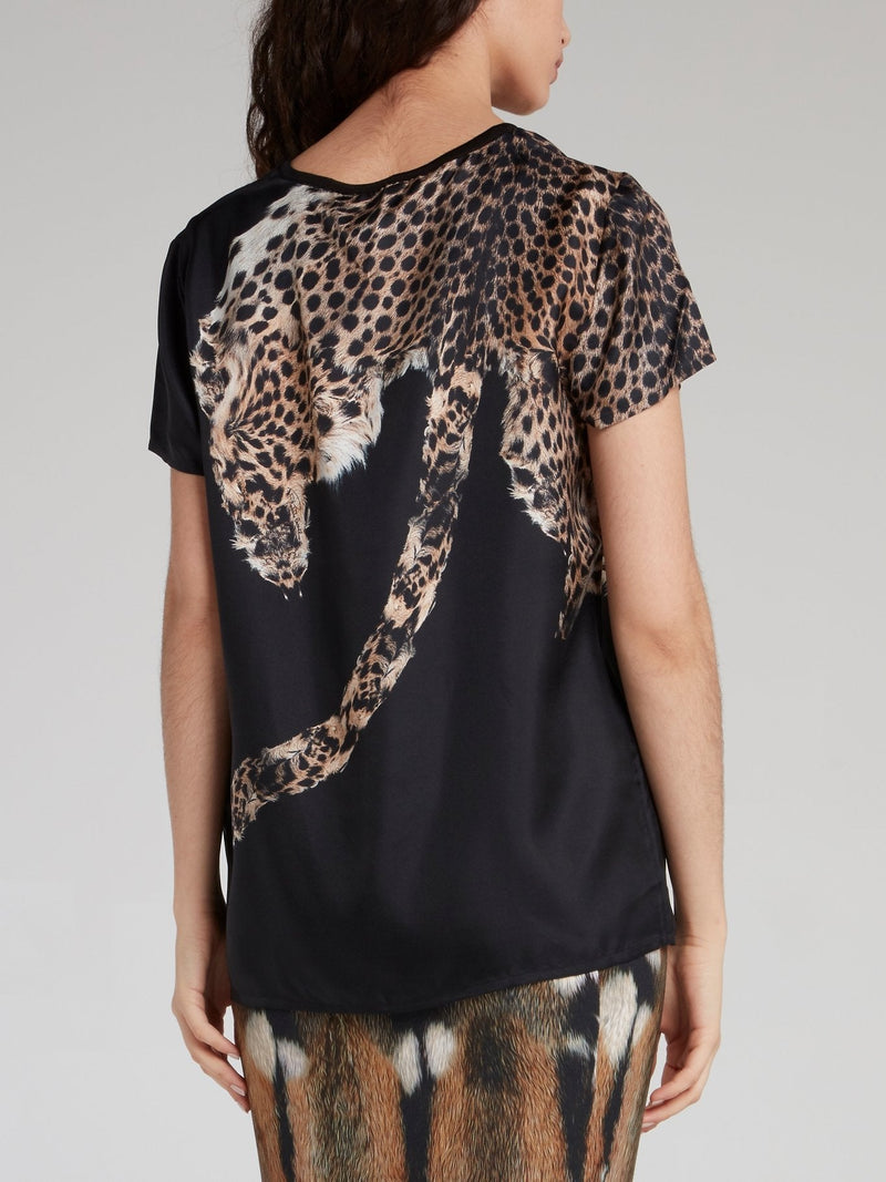 Black Leopard Printed T-Shirt