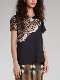 Black Leopard Printed T-Shirt