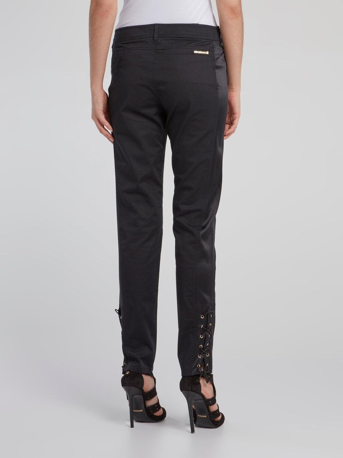 Black Lace Up Slim Fit Pants