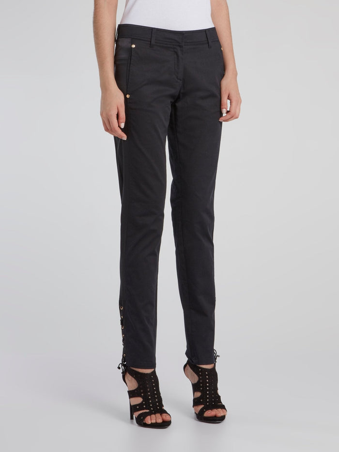 Black Lace Up Slim Fit Pants