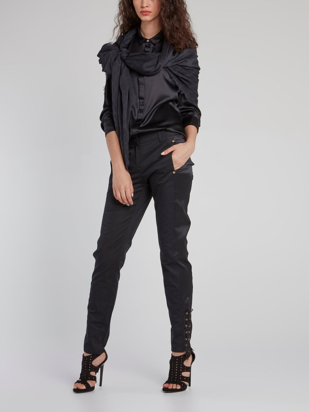 Black Lace Up Slim Fit Pants