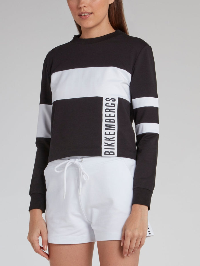 Black Stripe Panel Logo Sweatshirt