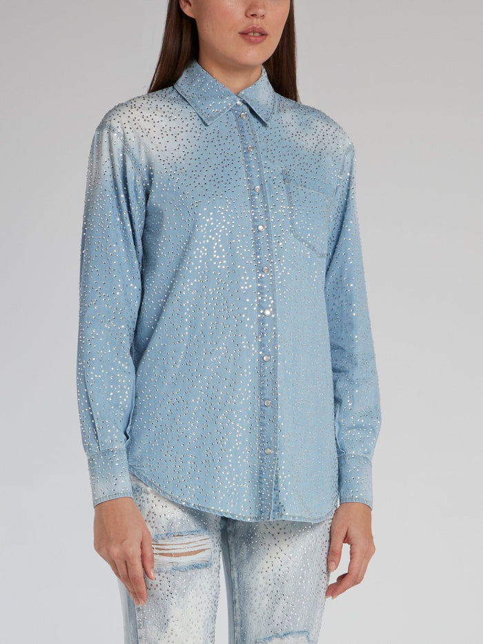 Acid Wash Studded Denim Shirt