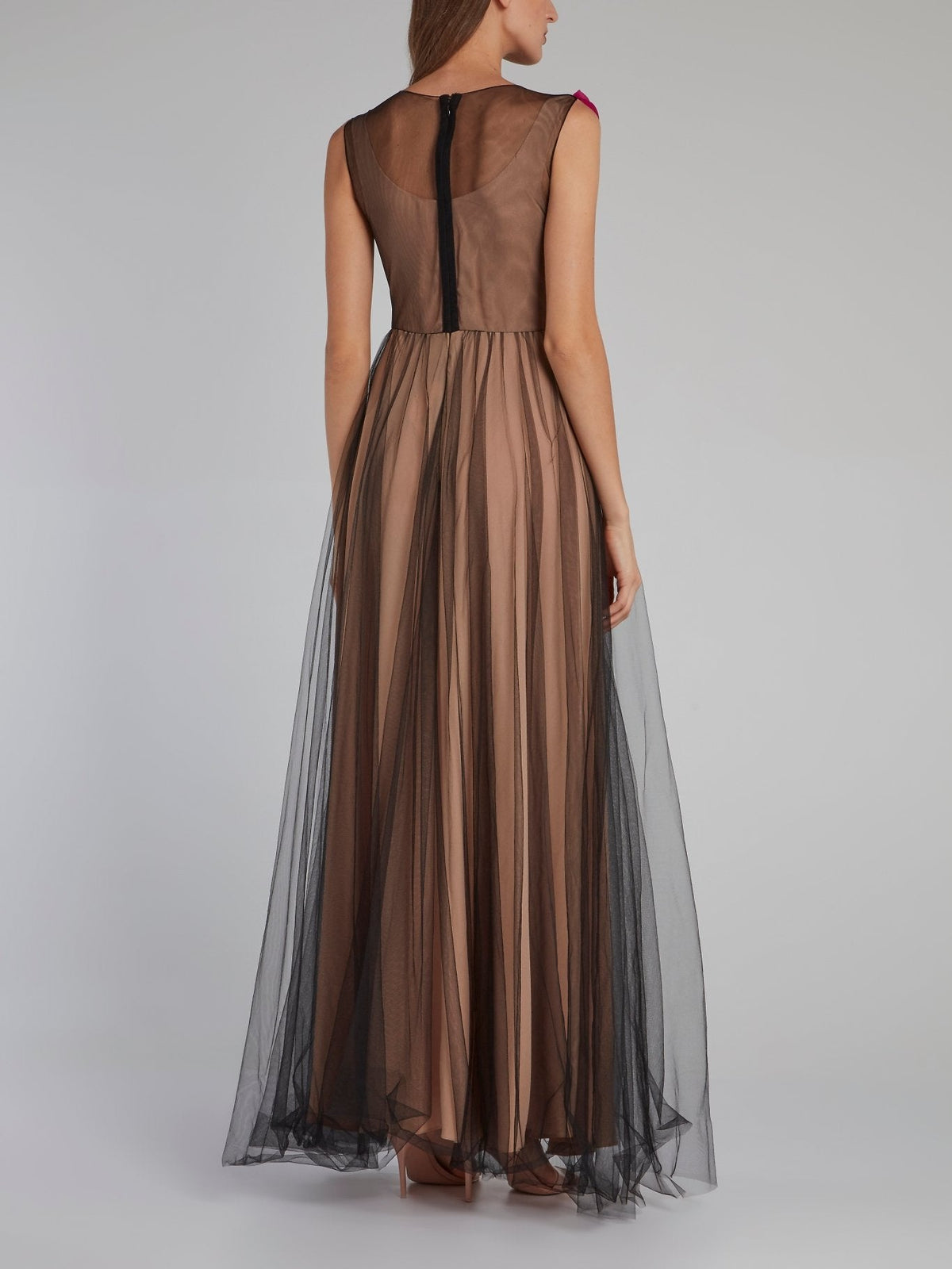 Rose Bib Tulle Overlay Maxi Dress