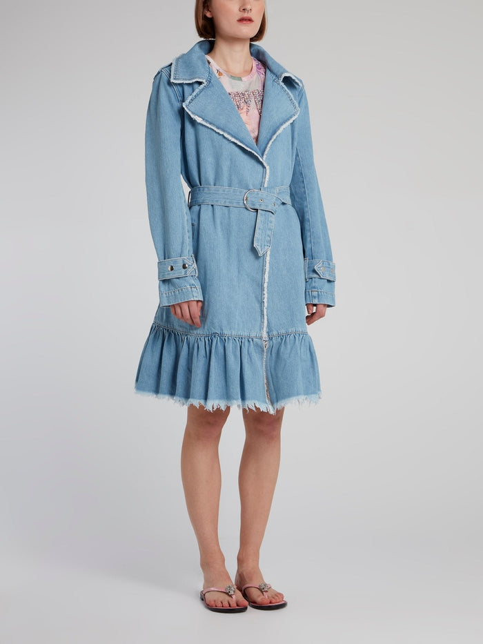 Frayed Denim Trench Coat