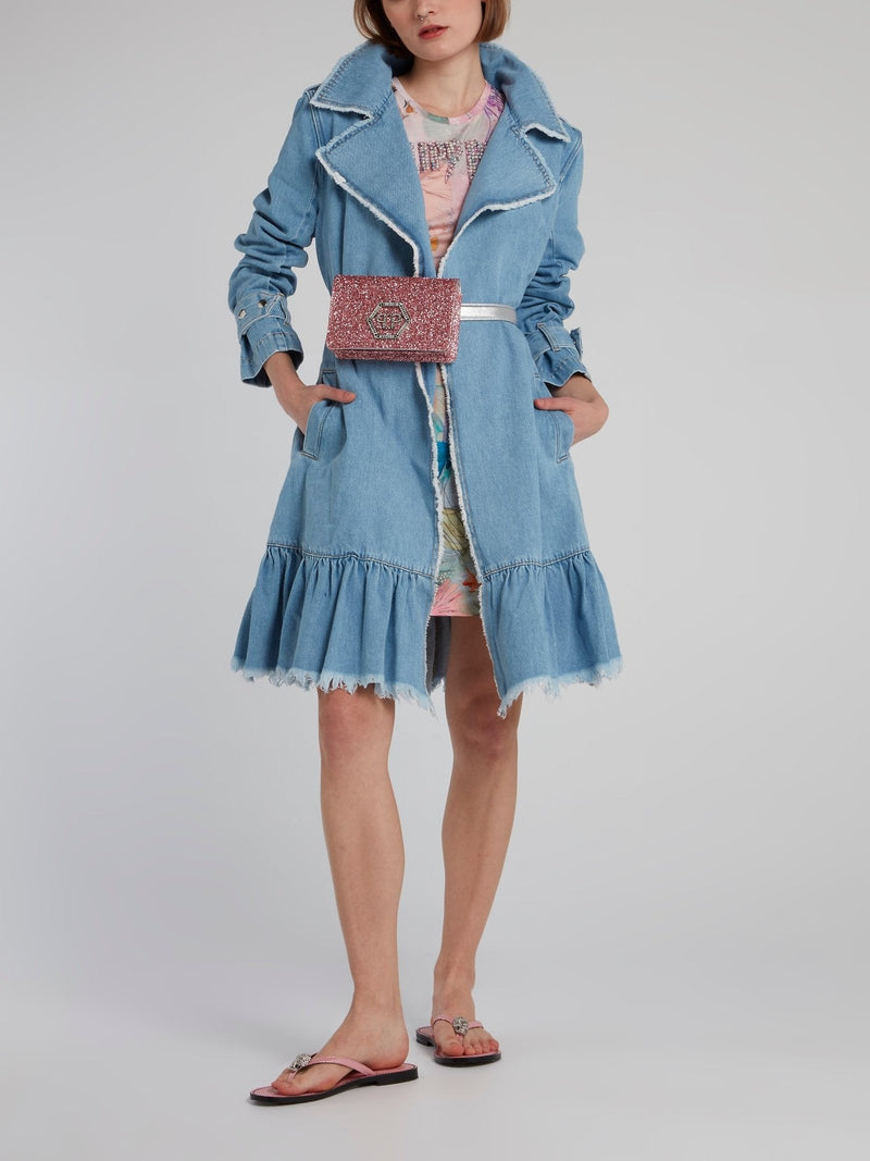 Frayed Denim Trench Coat