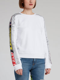 White Logo Sequin Sleeve Sweatshirt