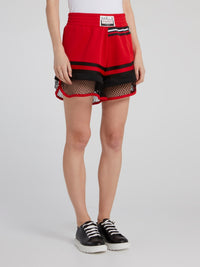 Red Net Hem Active Shorts