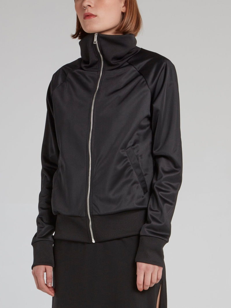 Black Ribbed Edge High Neck Jacket