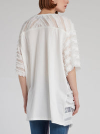 White Frayed Detail Lace Top