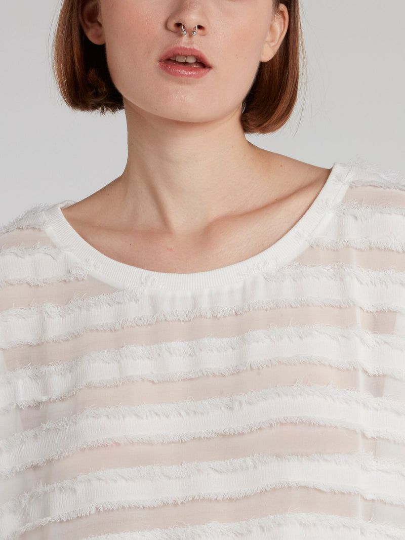 White Frayed Detail Lace Top