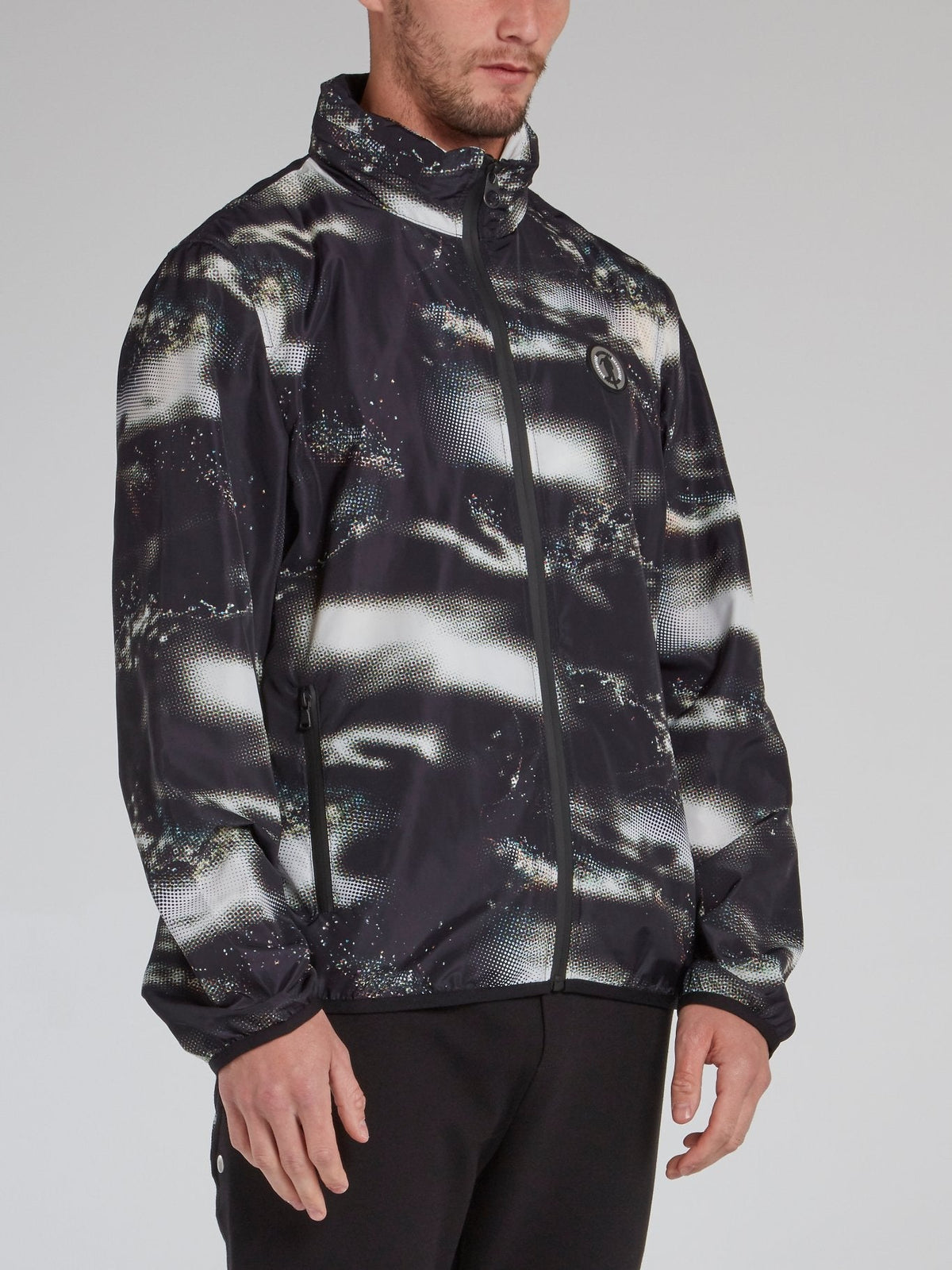 Black Printed High Neck Jacket