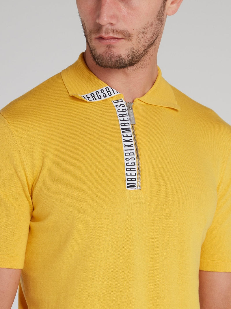 Yellow Logo Tape Knitted Polo Shirt