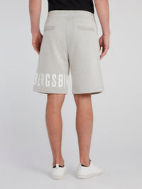 Beige Statement Drawstring Sweatshorts