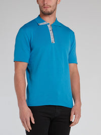 Blue Logo Tape Knitted Polo Shirt