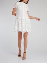 White Feather Detail Lace Mini Dress