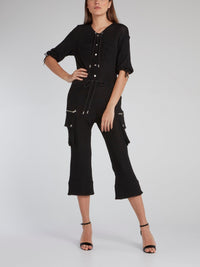 Black Drawstring Trapeze Jumpsuit