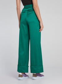 Green Fold Over Viscose Pants