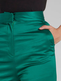 Green Fold Over Viscose Pants