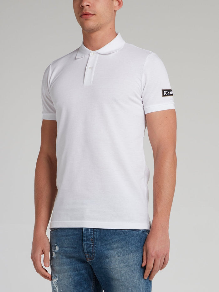 White Appliqu��d Logo Polo Shirt