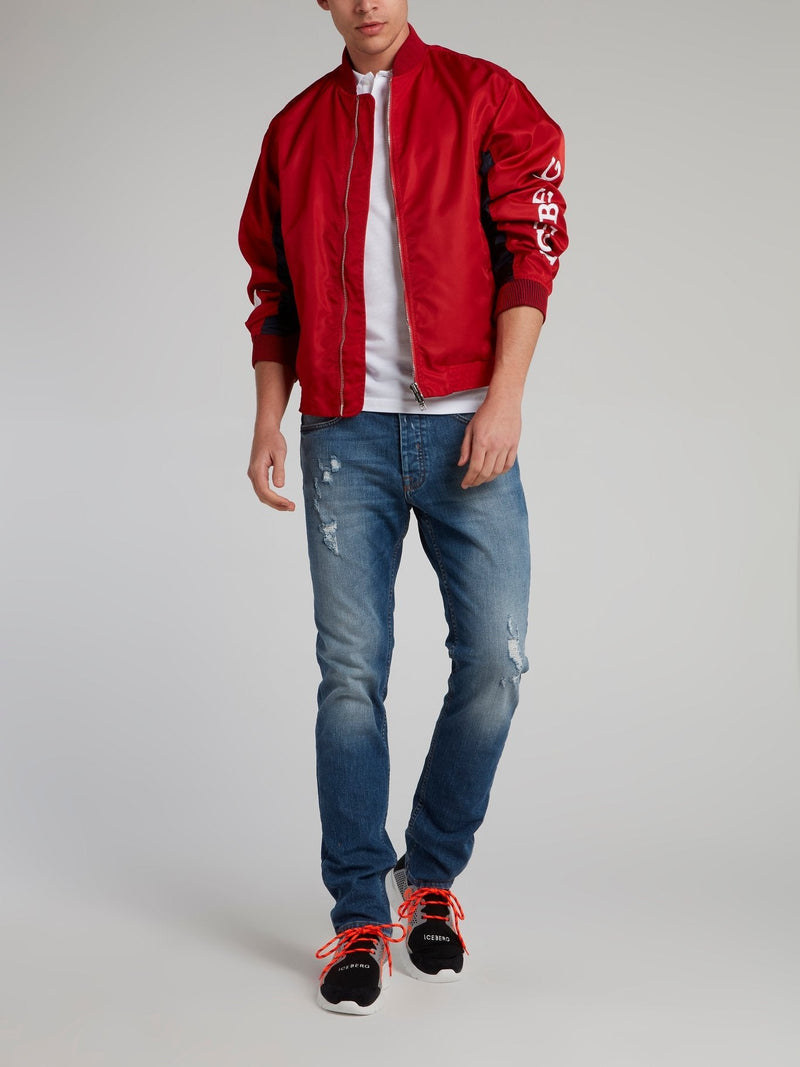 Red Embroidered Logo Sports Jacket