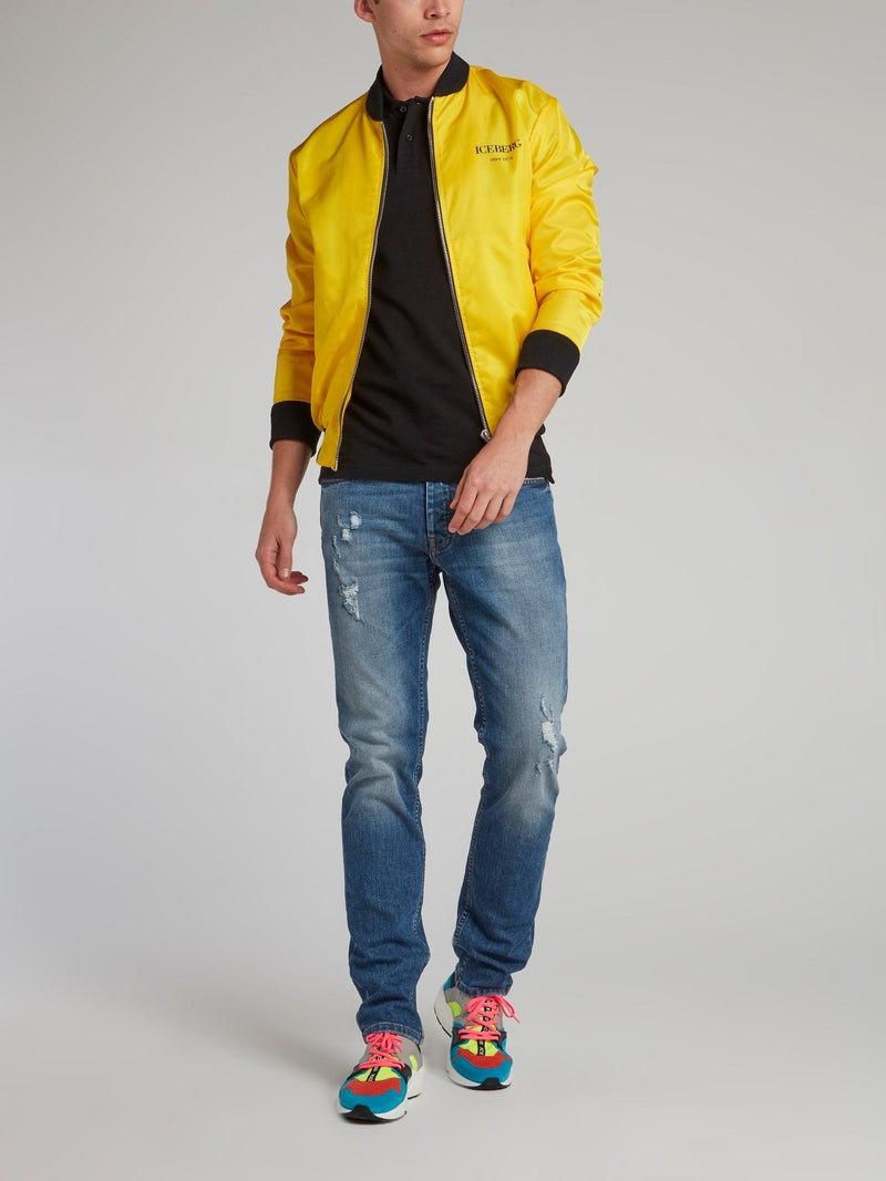 Yellow Logo Print Sports Jacket