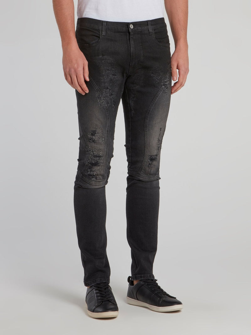 Black Distressed Denim Trousers