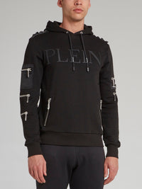 Black Zipper Detail Hoodie Sweatshirt