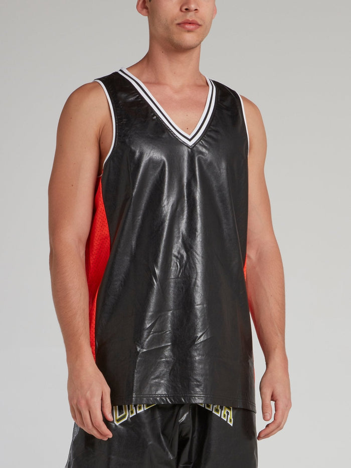 Black Faux Leather Basketball Jersey