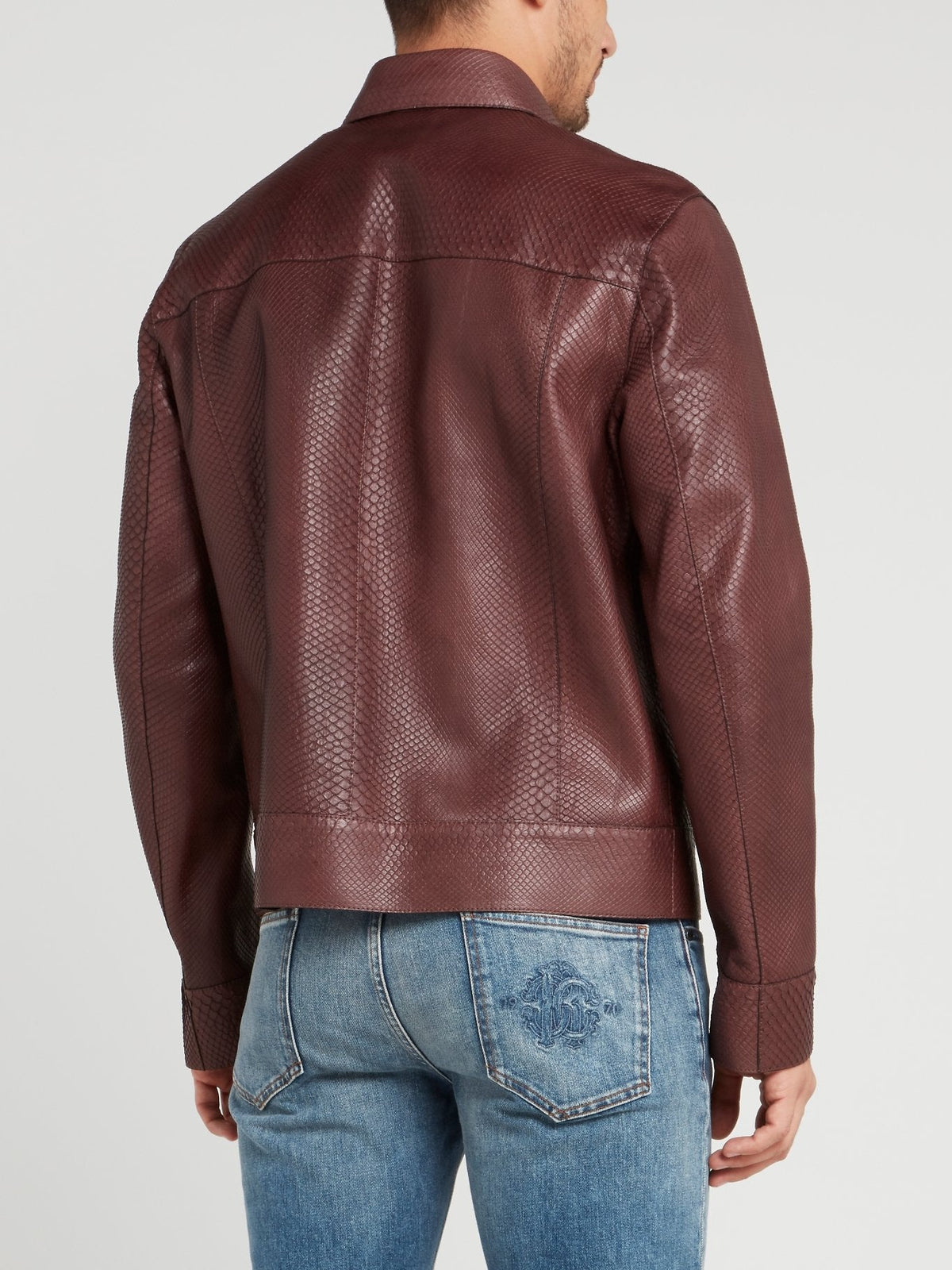 Burgundy Snake Skin Leather Jacket